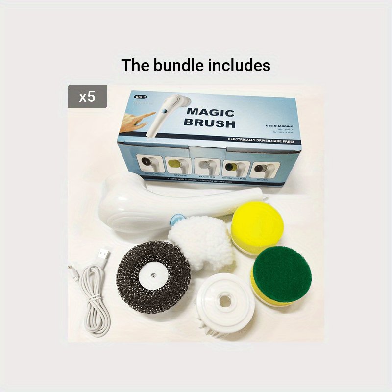 Electric Spin Scrubber Cordless Handheld Cleaning Brush with 5 Replaceable Brush Heads