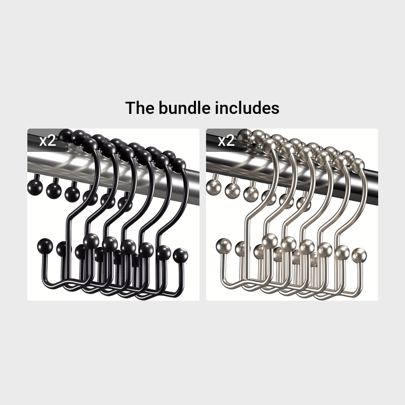 6pcs Rust-Proof Stainless Steel Shower Curtain Hooks - Double Glide Design  for Easy Installation and Secure Hanging - Perfect for Bathroom Shower Rods