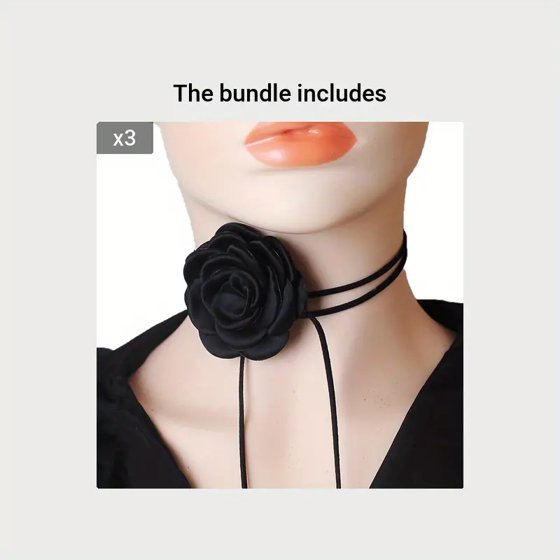 Rose Flower Choker Necklace For Women Long Flannelette Rope - Temu