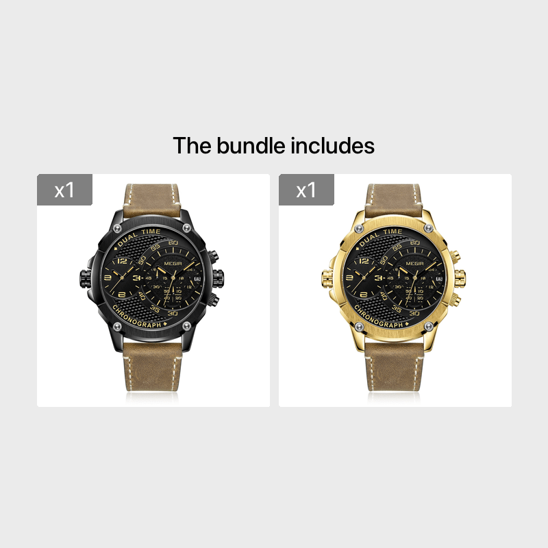 Men s Leather Watch Band Military Sports Chronograph Quartz Watch Dual Men s leather watch band military sports chronograph quartz watch dual