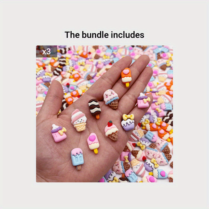 50pcs kawaii cartoons ice cream cone resin mix flatback - Temu