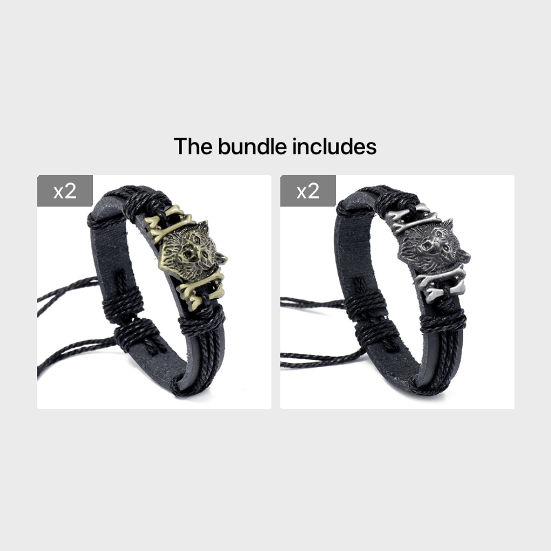 Men's Retro Viking Wolf Head Woven Leather Bracelet