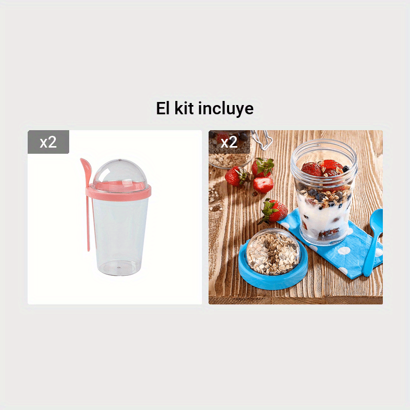 Tupper para lunch vaso portátil para ensalada yogurt fruta cereal fit,  recipiente para almuerzo doble apilamiento en forma de vaso, Caja de  almuerzo a prueba de fugas, Lonchera portátil Bento 1070ml tenedor