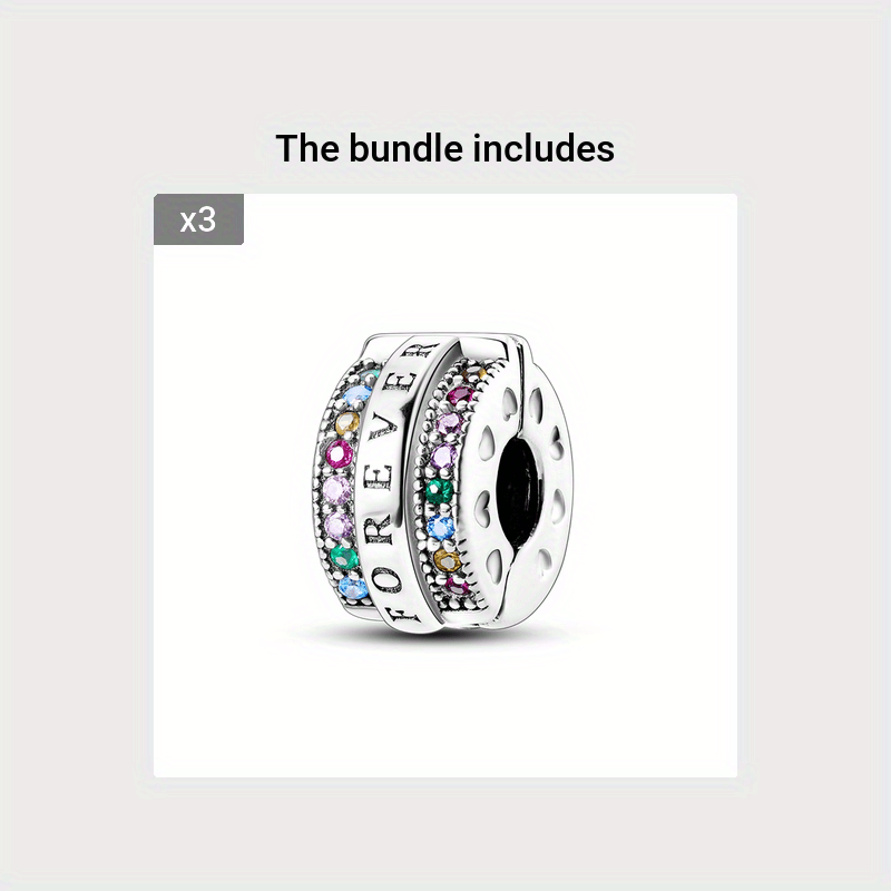 Colorful Cubic Zirconia Forever Clip Charm Stopper Silver - Temu