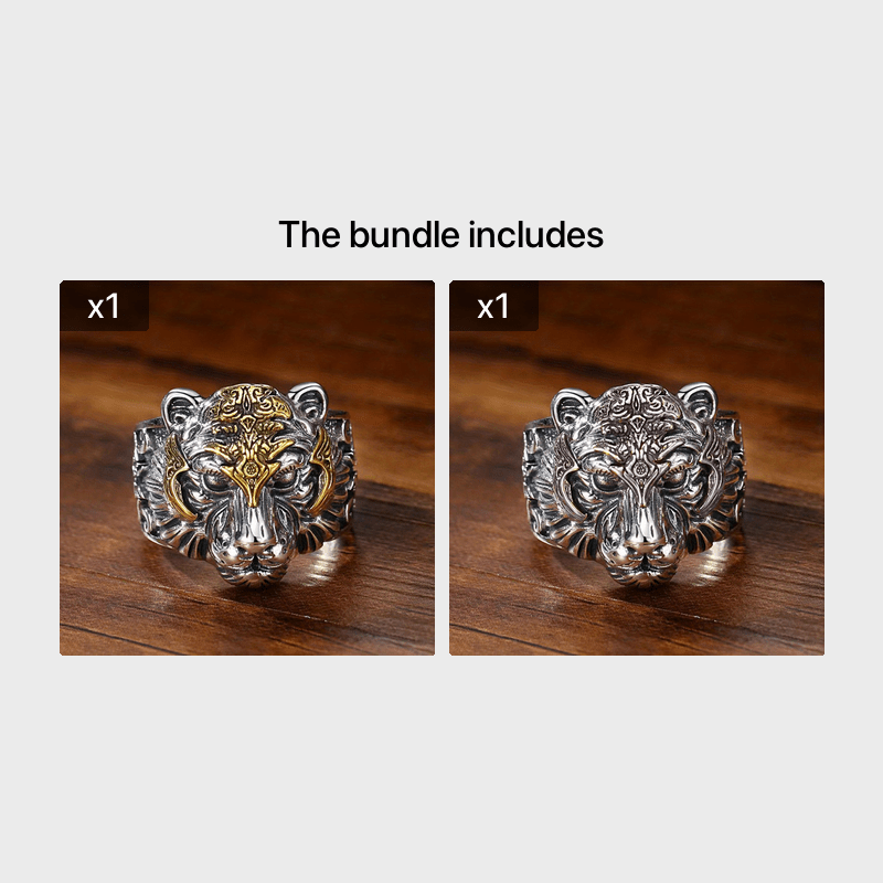Men's Retro Golden Tiger Head Adjustable Ring