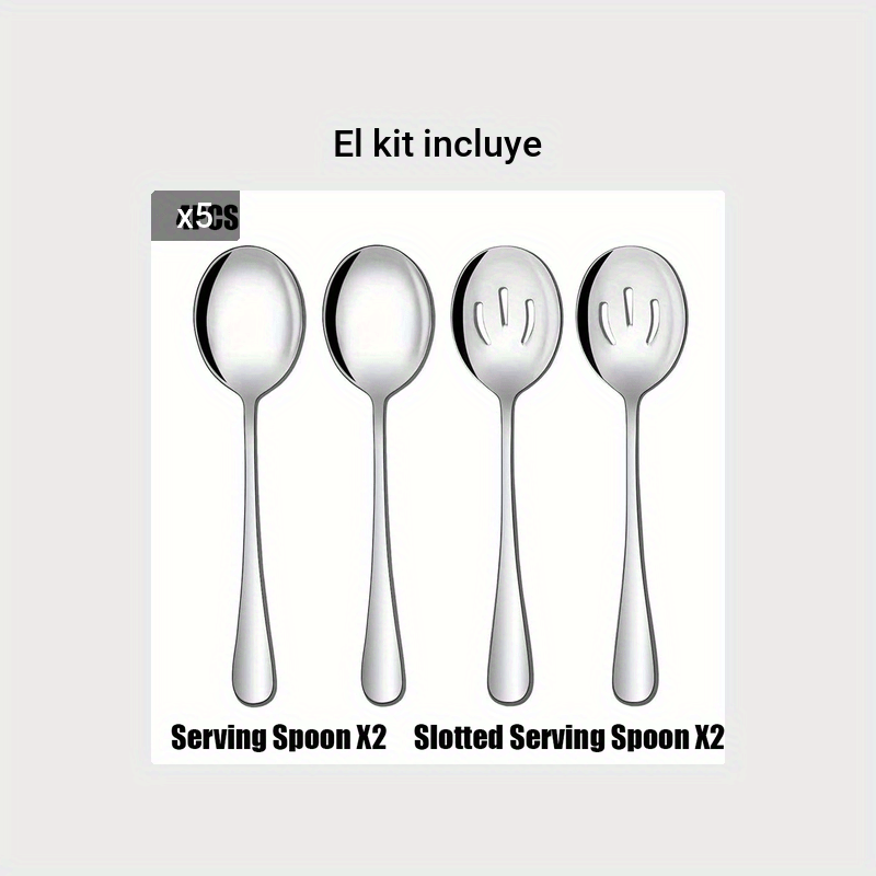 Juego de 3 cucharas de servir de acero inoxidable con cuchara ranurada,  cuchara de servir y cuchara perforada, cucharón de sopa, utensilios de  cocina