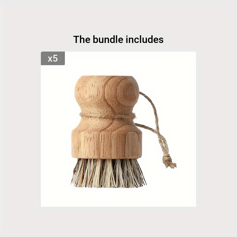 1pc Round Jute Bristle Short Handle Bamboo Brush For Cleaning Pots