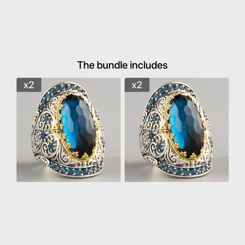 Sapphire Ring Geometric Engagement Punk Handcraft Flower Pattern Ring