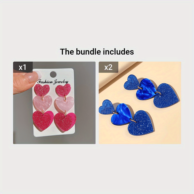 Pink Peach Heart Three Layer Earrings