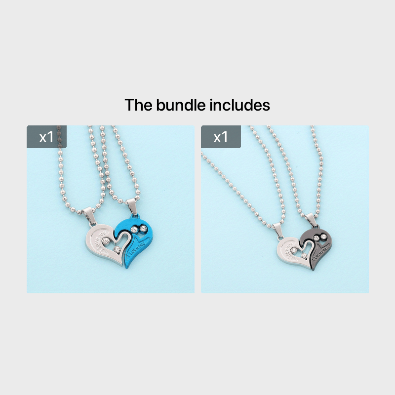 2Pcs Set Love Heart Necklaces for Couples