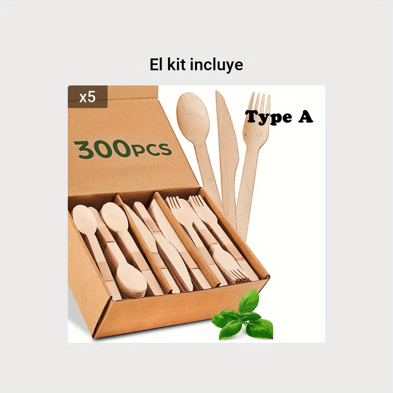 Juego de cubiertos desechables de madera (150 unidades), alternativa al  plástico, ecológico, biodegradable, compostable, juego de cubiertos – 50