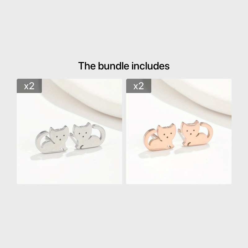 2pcs Pair Men's Style Earring Stud, Mini Animal Cat Earrings