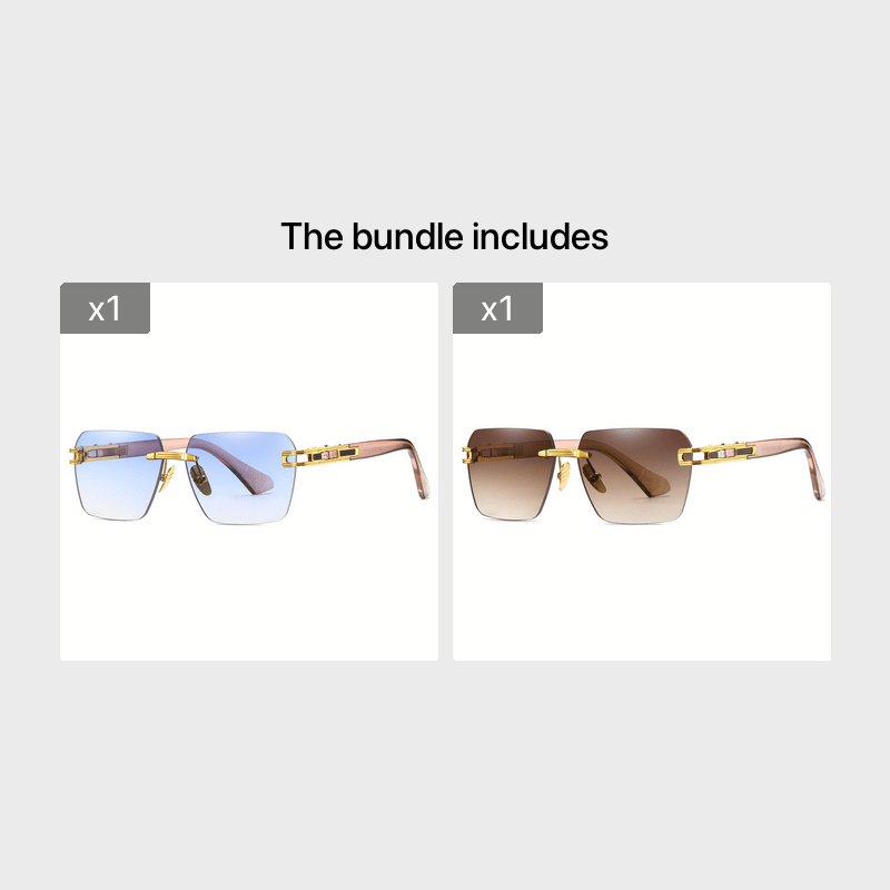Men's Rectangular Metal Rimless Sunglasses