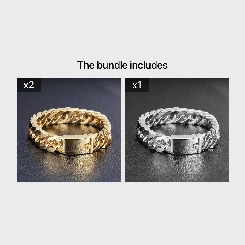 Men's Golden Plated 10mm Alloy Double Buckle Bracelet