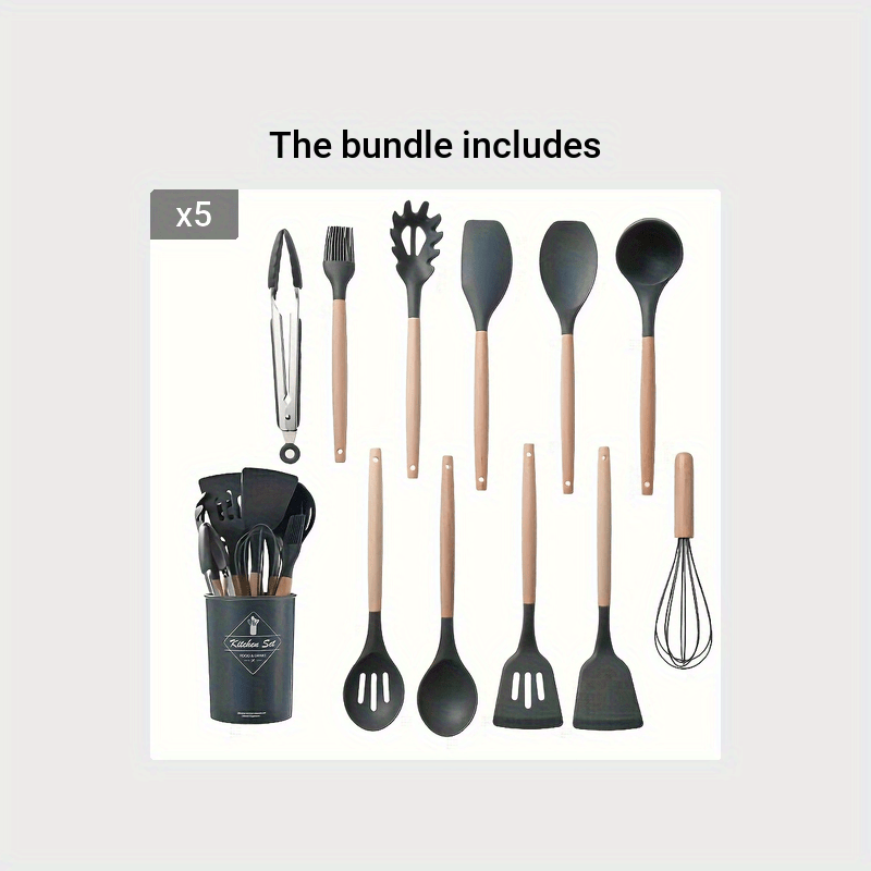 Silicone Cooking Utensils Set Non-Stick Spatula Shovel soup spoon Handle  Cooking Tools Set BPA Free