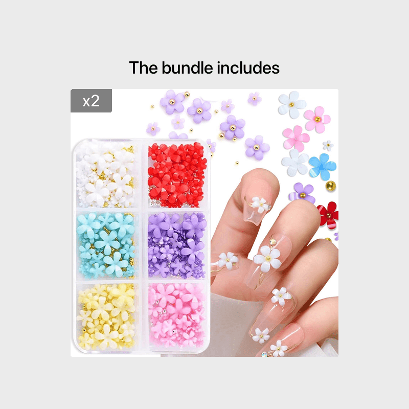 Fruushop Boxed Five Petal Flower Nail Art Jewelry 6 Box Size Mixed Resin Flower Jewelry A