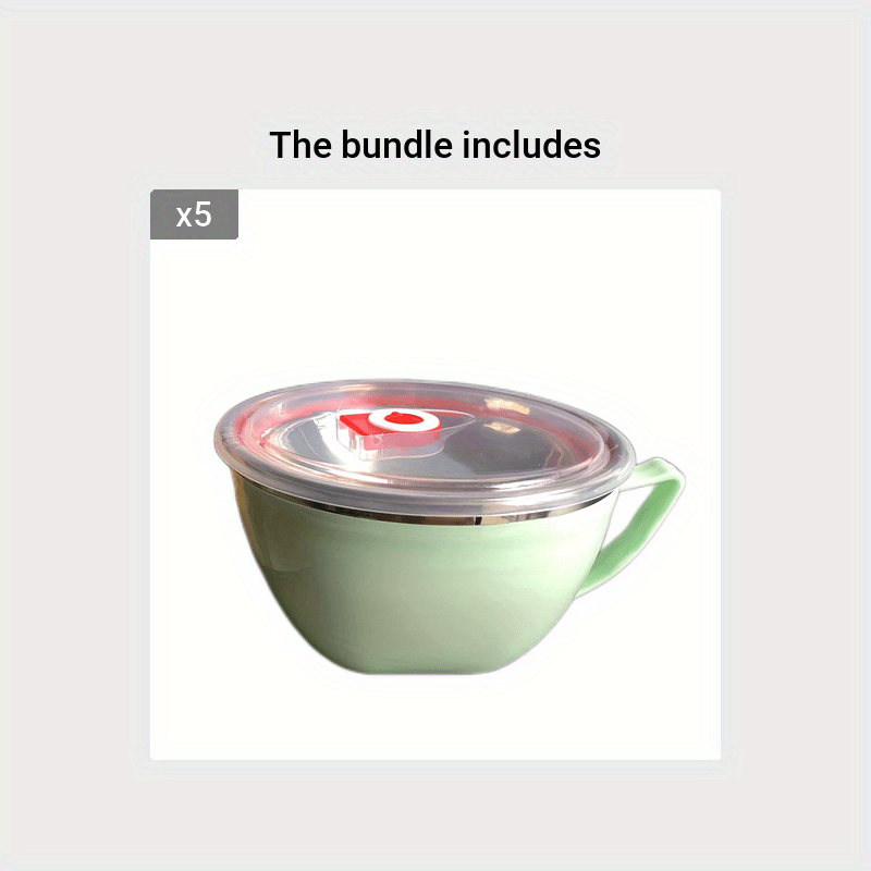 Noodle Bowl With Lid Handle Stainless Steel Plastic Leak-proof