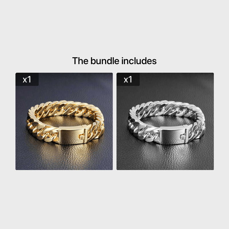 Men's Golden Plated 10mm Alloy Double Buckle Bracelet