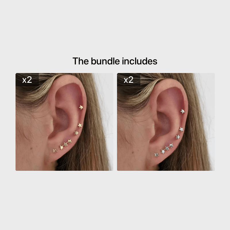 7pcs Star Stud Earrings Set, 14K Plated