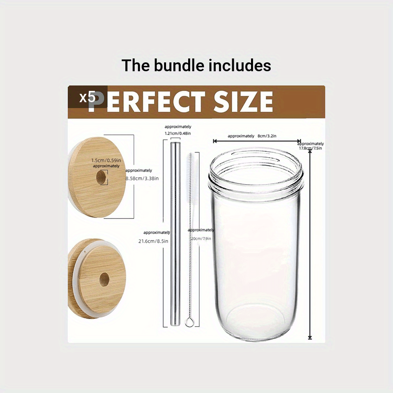 4 Sets of 24 oz Large-Capacity Glass Cups With Bamboo Lid and
