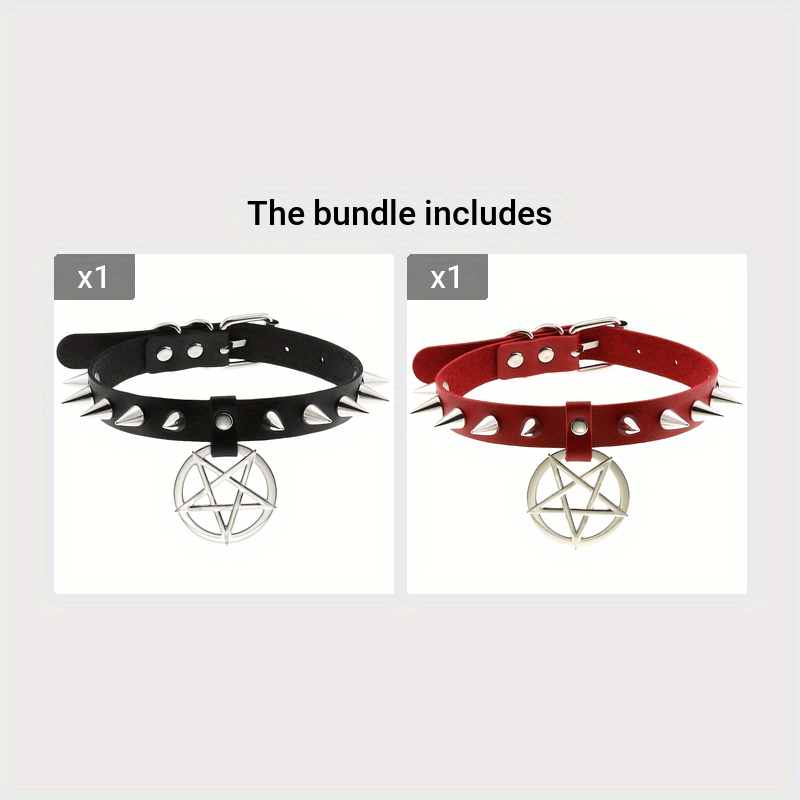 Punk Pentagram Rivet Spike Love Heart Tassel Chain Boho Leather Goth  Necklace Rock Accessories Gift For Women Gothic Neckband Halloween Party  Collars Choker, Fashion Choker