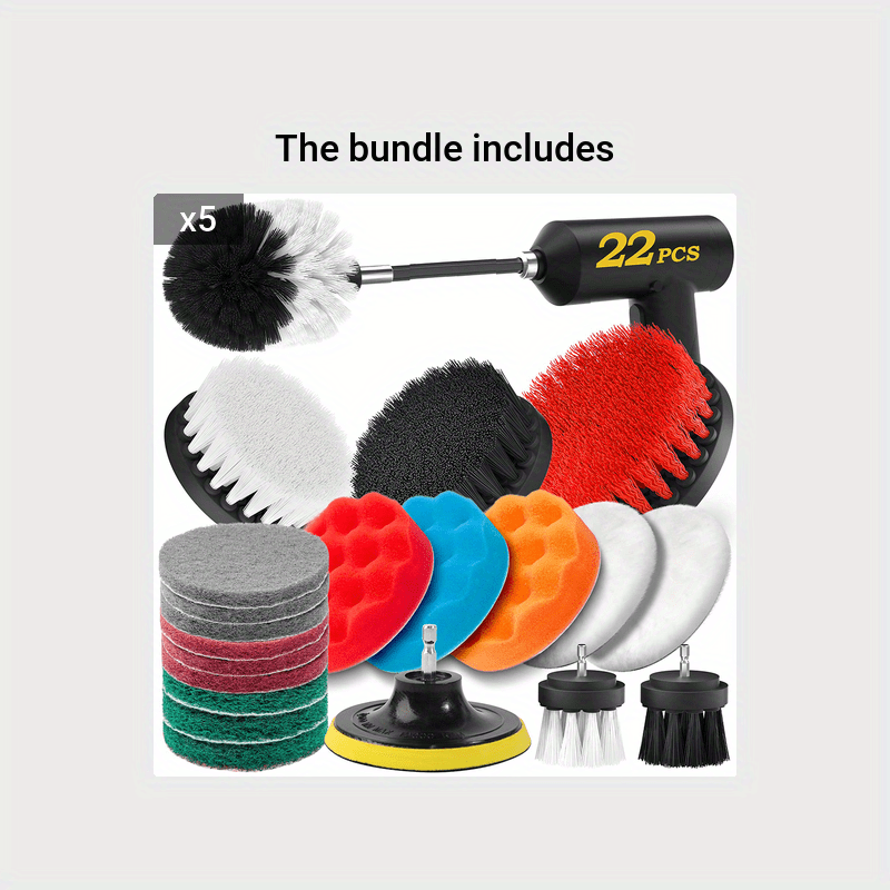 22pcs Cleaning Drill Brush Set with Extend Long Attachment Drill Scrubber  Brush For Cleaning Cordless Drill Attachment Kit Power Scrub Brush 