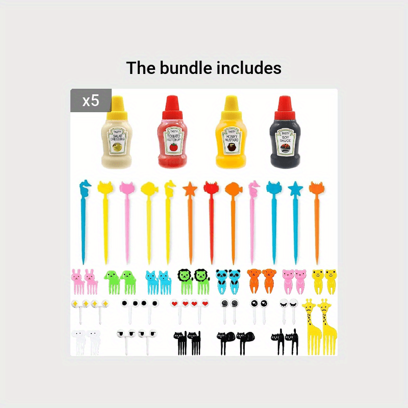 Mini Condiment Bottle Ketchup Squeeze Bottle Kids Animal Food Pick for  Camping Office School Kids Lunch Box Accessories