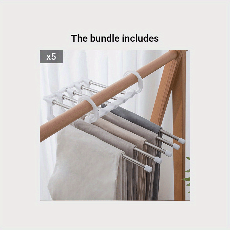 1pc 5 In 1 Magic Trouser Rack Hangers Stainless Steel Folding Pant Rack
