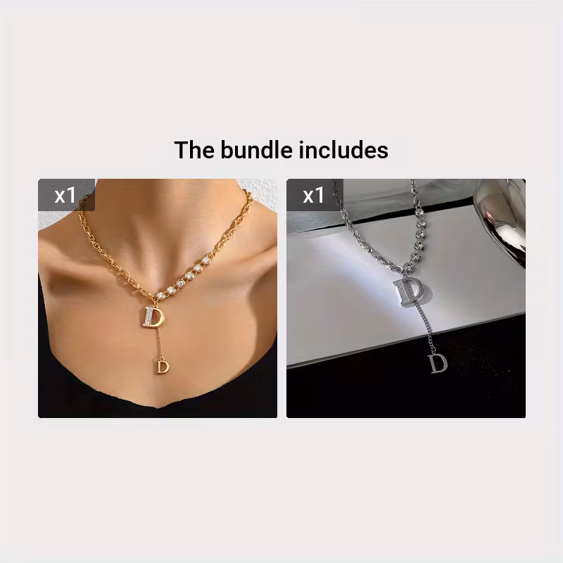 Drop D Necklace – 2pc – silver and gold
