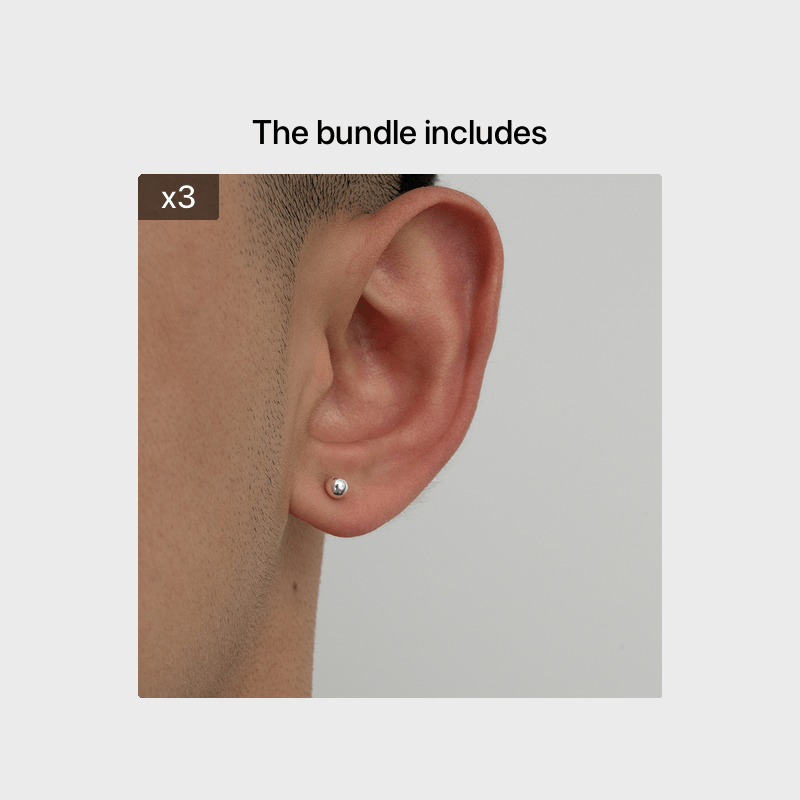 Silver Small Round Bead Stud Earrings for Men