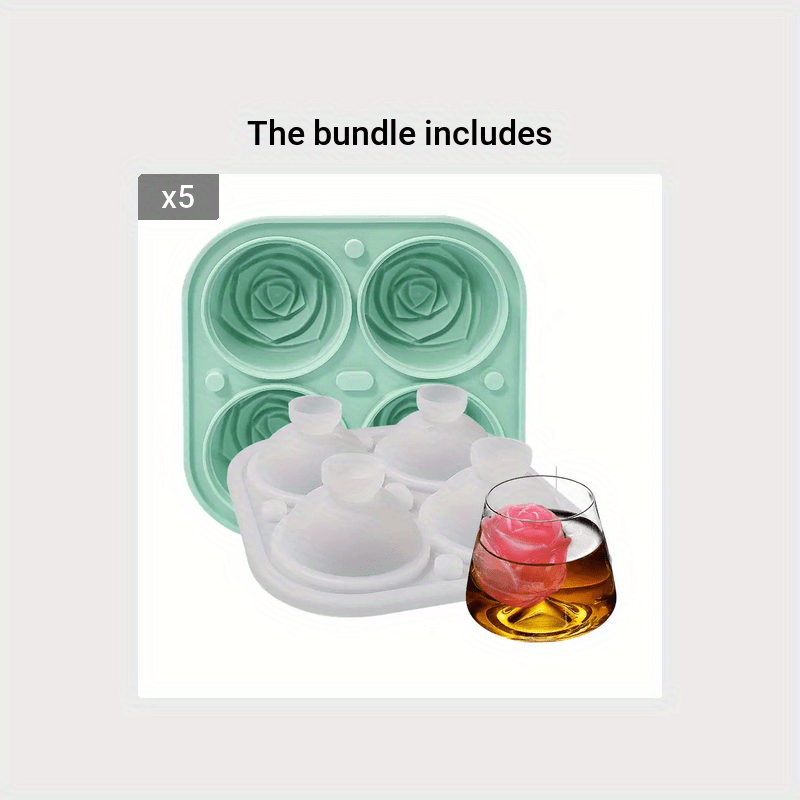 Rose Ice Cube Tray Silicone Freezing Mold, Home Made Ice Box Ice Maker 4  Cavity Silicone Rose Ice Ball, Large Novelty Rose Ice Molds For Restaurants  - Temu