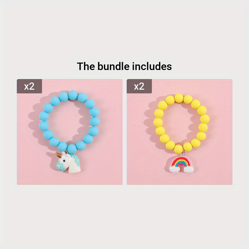 Unicorn Rainbow Pendant Children's Bracelet Transparent Acrylic Children's Beaded Bracelet Children's Party Small Gift,Temu