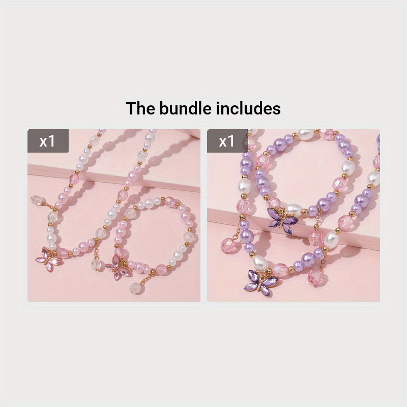 TEMU Juego de 2 piezas de pulsera elástica de cuentas con bonita y collar ajustable, set de regalo para festival/ - Regalo para hija, , accesorio