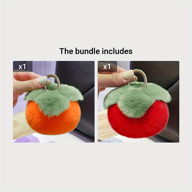 Cute Fluffy Artificial Rabbit Fur Ball Pompom Leaf Keychain, Cherry Key Chain Handbag Pendant Car Key Chain Key Ring Car Interior Accessories,Temu