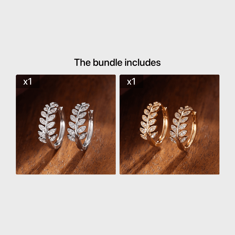 Leaf Shaped Hoop Huggie Earrings Inlaid Zircon
