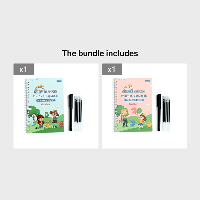 1pc-book Learning Bundle - Magical Copybooks With Pen, 5 Refills And Holder - Early Childhood Education Workbook For Kids