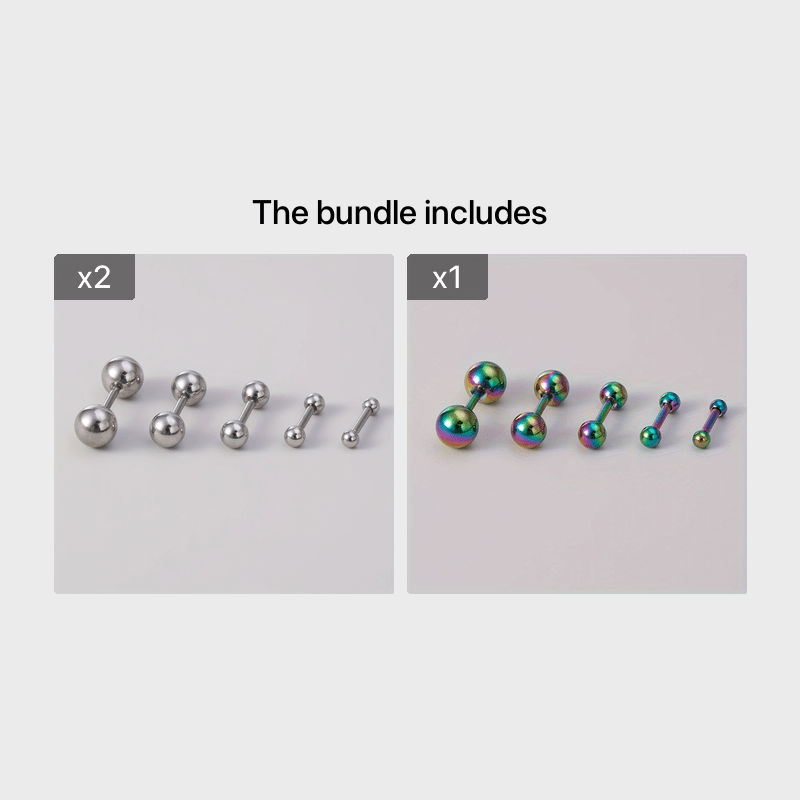 5pcs Stainless Steel Balls Ear Stud Earrings, Barbell Shaped