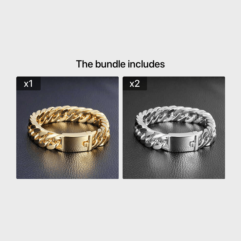 Men's Golden Plated 10mm Alloy Double Buckle Bracelet