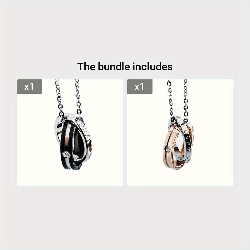 TEMU 1pc 304 Stainless Steel Couple Double Ring Necklace Round Pendant