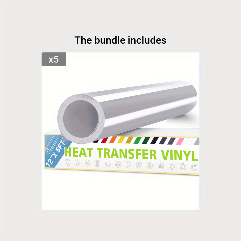 Silver HTV Heat Transfer Vinyl 12 inch x 5ft Iron on Heat Press Silver Vinyl Roll for Cricut & Heat Press Machine,Perfect for T Shirts & Other Fabric