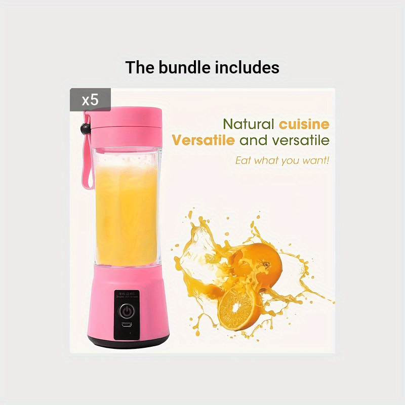 Mini Blender, Portable Electric Juicer Cup 380ML Personal Blender Smoothie  Maker USB Rechargeable Fruit Juice Extractor and Mixer with 6PCS Blades for