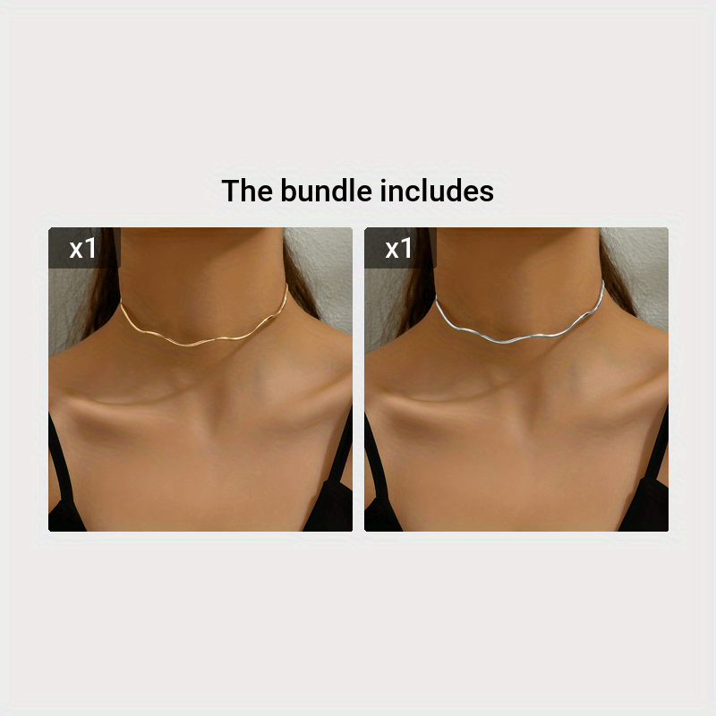 Golden Collar Necklace with Silvery Waves for Couples