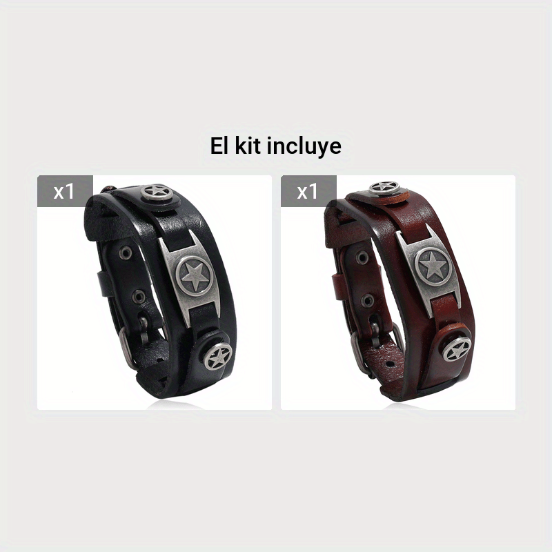 1pc pulsera de hombre de cuero   premium estilo punk rock con   o de   estrellas de aleaci n de   brazalete   n   para moda de tendencia pulsera casual   a de declaraci n   de estrella met       n 12