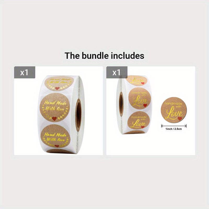 Homemade with love, gold foil stickers on roll, 25mm, 500 pcs.