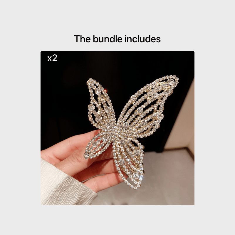Golden Butterfly Crystal Hair Claw Clips