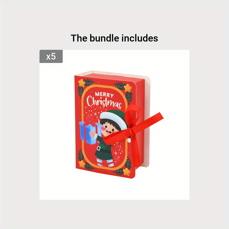 5pcs Christmas Candy Gift Boxes Bag Book Shape Santa Claus Chocolate Box