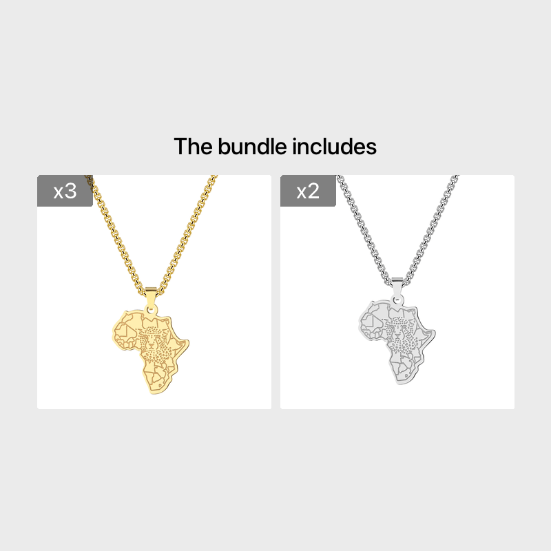 African Map Tiger Men Charm Necklace