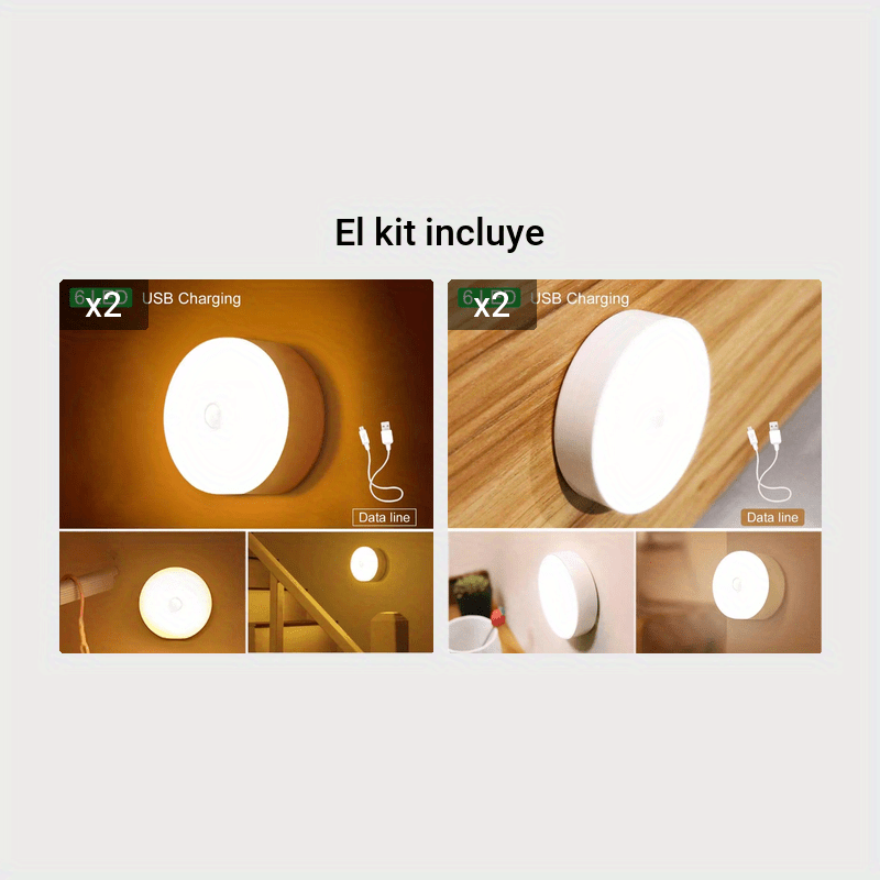 Wosthever 2 piezas de luz nocturna Sensor de movimiento de inducción  corporal USB dormitorio armario lámpara LED protección ocular escalera  iluminación Iluminación y accesorios No.02