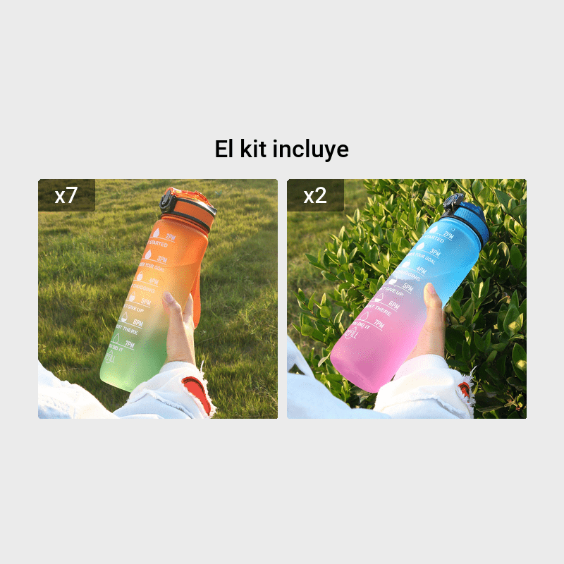 Botellas de agua 3 en 1, no tóxicas, juego de 3 piezas, botella de agua  motivacional de 2L, botella de agua de plástico a prueba de fugas