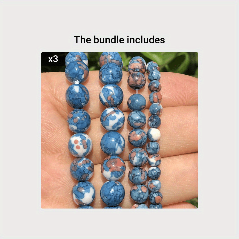 Natural Blue Rain Flower Striped Gemstones Round Bulk Beads - Temu